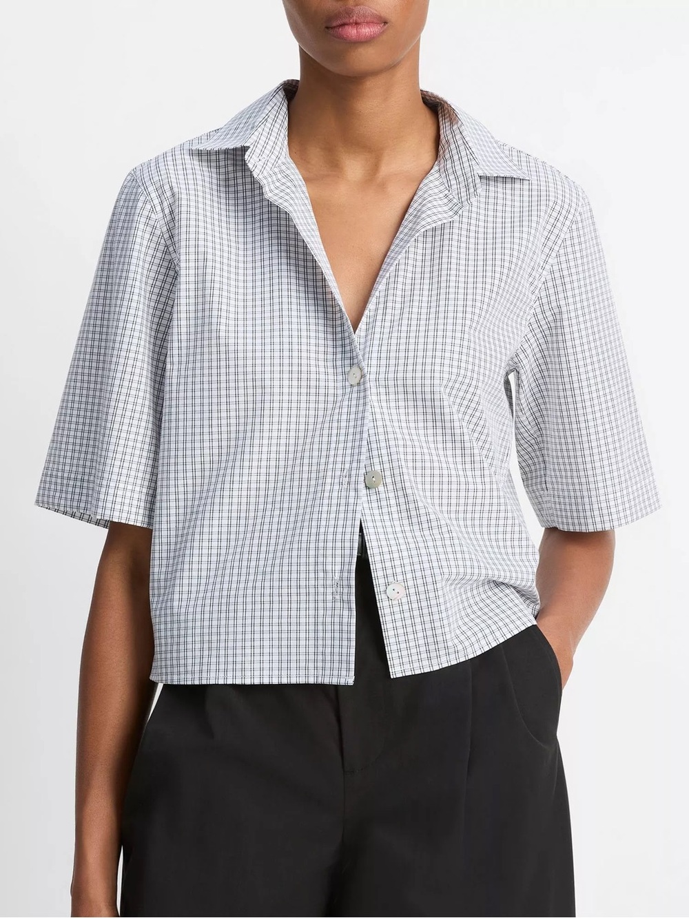 Vince checked cotton cropped shirt XS